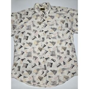 Evergreen Mens Large Short Sleeve Button Up Shirt Greek Roman Column Print